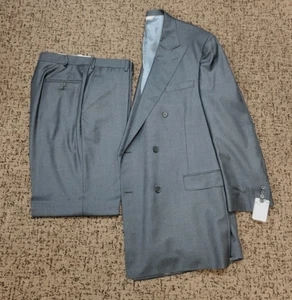 New Samuelsohn Double Breasted Suit 46 Gray LORO PIANA Super 150s Tasmanian Wool - Picture 1 of 13