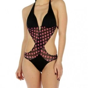 Neu mit Etikett Prestige Edge Bademode Damen gepunktet bedruckt Cutout Seiten XL Badeanzug - Bild 1 von 8