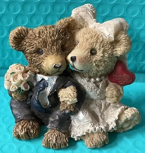 Vintage Wedding Love Teddy Bear 2.5” Resin Figurines - Picture 1 of 2