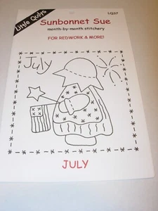5 1/2" Sunbonnet Sue Redwork & MORE Quilt Block Pattern EMBROIDERY CRAFTS JULY - Picture 1 of 3
