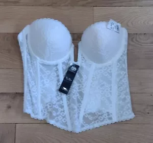 Va Bien 6163 34D White Low Plunge Lace Bustier NO Garter Straps UW Bra NWT - Bild 1 von 4