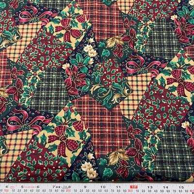 Vtg Joan Messmore Cranston Christmas Patchwork Metallic Cotton by the HALF YARD - Image 1 of 2