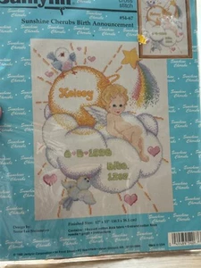 Baby Announcement Cross Stitch Kit Janlynn 1995 Sunshine Cherubs - Picture 1 of 7