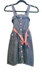 Gymboree Girls Size 9 Denim Blue Tank Dress Button Up W/Bow Belt Orange/Pink - Picture 1 of 5