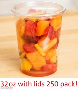 Tazas de contenedor de almacenamiento de alimentos/sopa de plástico transparente de 32 oz con tapas paquete de 250 - Imagen 1 de 5
