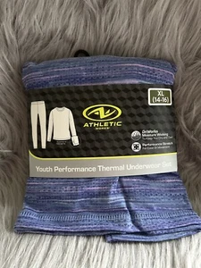 Athletic Works Thermal Underwear Set Girls Size XL Purple Thumbholes Pajama Set - Picture 1 of 5