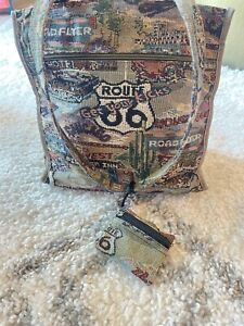 Route 66 Tapestry Travel Shopping Tote Bag Great Condition Cute Zipper