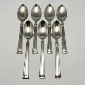 Lenox Stainless Soup Spoon Esquire Glossy Flatware Outline Flat Tip 7Pc Set - Picture 1 of 10