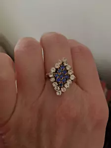 Vintage Gold Ring with White & Blue Lab Created Sapphires 6, 50 gr - Picture 1 of 13