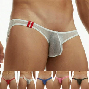 Mens See-Through Jockstrap Bulge Pouch Low Rise G-String Thong Briefs Underpants - Picture 1 of 12