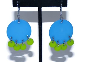 Sobral Fichas N48 C/4 Fichas Blue & Green Dangling Disks Artist Made Earrings - Picture 1 of 6