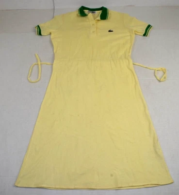 Vestido Vintage Chemise Lacoste Talla M Años 70 Amarillo Verde Borde Cinturón Corbata Hecho en Francia Foto 1 de 4