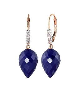 14K. SOLID GOLD EARRING WITH DROP BRIOLETTE SAPPHIRES & DIAMONDS (Rose Gold) - Picture 1 of 5