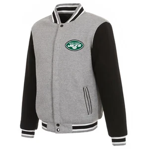 NFL New York Jets Reversible Full Snap Fleece Jacket JHD 2 Front Logos - Picture 1 of 5