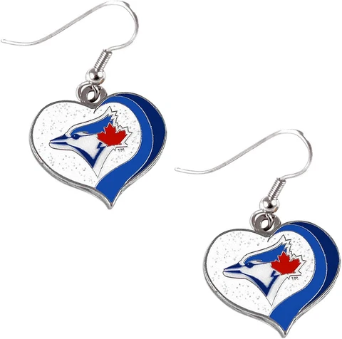 aminco MLB Toronto Blue Jays Glitter Swirl Heart Earring Cover