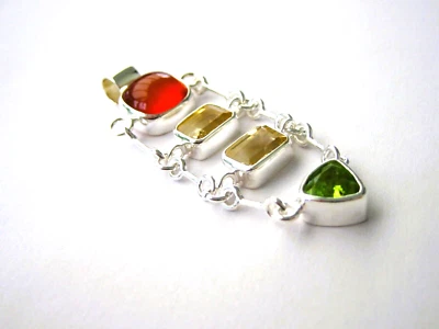 Citrin Peridot Karneol Carneol Edelstein Design Ketten-Anhänger 52 mm 925 Silber - Bild 1 von 4