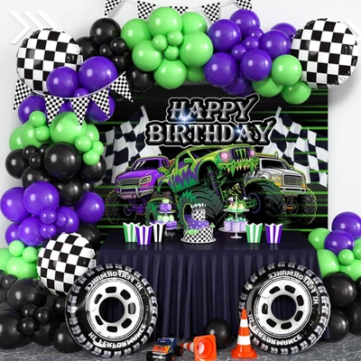 130 piezas decoraciones de cumpleaños Monster Truck para niños camión tema globo guirnalda A Foto 1 de 4