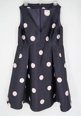 Kate Spade Women's Size 12 Navy White Polka Dot A Line Flare Dress Sleeveless - Image 1 of 4