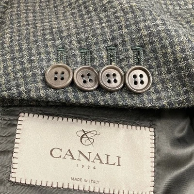Canali 1934 Sport Coat Mens 44R Gray Black Check Wool Flannel Blazer Italy Foto 1 de 4