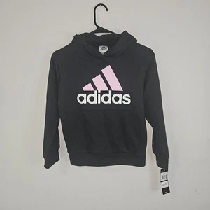 adidas Girls Fleece Hoodie Size Small Black and Pink - Picture 1 of 8