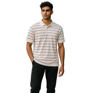 Hang Ten Golf Men's Polo Shirt Size Large White Red Stripe Regular Fit Casual - Picture 1 of 9