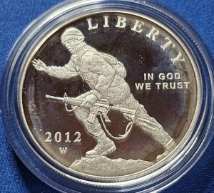 A 2012-W INFANTRY SOLDIER U.S. COMMEMORATIVE PROOF SILVER DOLLAR, BOX & COA - Picture 1 of 4