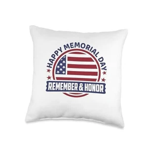 Happy Memorial Day Remember And Honor 4th July USA Flag Throw Pillow - Picture 1 of 4