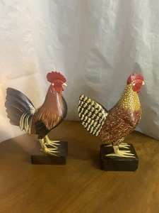 Hand-Painted Wooden Rooster & Hen Pair β Folk Art Farmhouse Decor - Picture 1 of 12