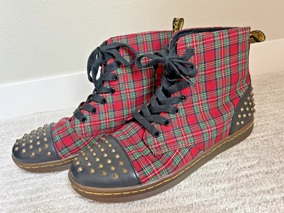 Doc Martens AirWair Hackstud Women’s Sz. 9 Plaid Boots Red + Black - Image 1 of 4