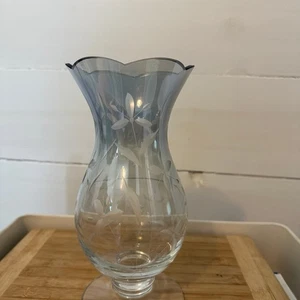 LENOX~ Vaso in vetro blu spirito floreale 9" - cristallo tagliato inciso floreale con scatola - Foto 1 di 7
