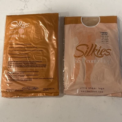 Pantimedias Silkies Control Top Sandalfoot Queen X-Large Nude 740501 Nuevo de Lote Antiguo Lote 2 EE. UU. Foto 1 de 4