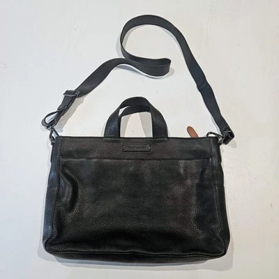 Ralph Lauren Collection Black Pebbled Leather Messenger Laptop Bag MSRP $750  - Image 1 of 4