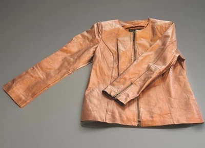 Chaqueta De Colección Y2K Años 2000 Terry Lewis Cuero Metálico Cremallera Talla P Bolsillos Cobre Foto 1 de 4