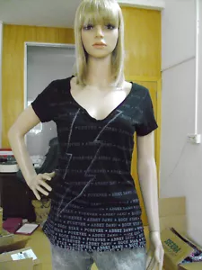 ABBEY DAWN Big Lighting V neck black tee L - Picture 1 of 2