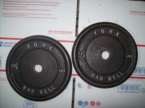 Vintage YORK BARBELL 12.5s BodyBuilding STRONGMAN Fitness ESERCIZIO PESI PIASTRE abs - Foto 1 di 3