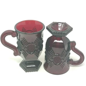2 Vintage Avon Ruby Red Cape Cod Pedestal Mugs 5" Excellent Condition  - Picture 1 of 4