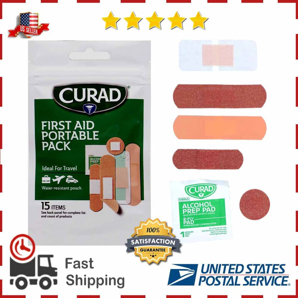 Curad Primeros Auxilios Paquete de 15 Artículos TSA Viaje Aeropuerto Monedero Gimnasio Tamaño Mini (Nuevo) Foto 1 de 1