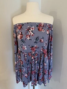 NWOT Cherish Long Sleeve Off Shoulder Blouse Sz M Floral Belle Sleeve Tunic Boho - Picture 1 of 7