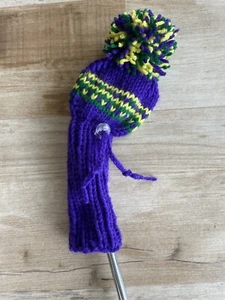 Gestrickte Golfschläger Kopfbedeckung mit Kordelzug Knebelkeile Eisen Hybride lila - Bild 1 von 4
