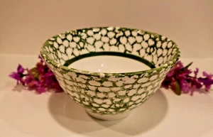 Primula Decorata Italien handbemalt grün & weiß SpongeWare 5 3/4" SCHÜSSEL - Bild 1 von 10
