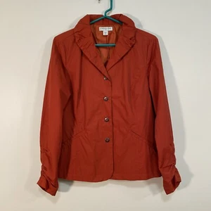 Coldwater Creek Medium Ruffled Collar Snap Up Drawstring Jacket long Sleeve Red - Picture 1 of 9