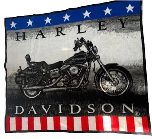 Harley Davidson USA Flag Blanket Throw Biederlack Man Cave Biker Patriot 56”x48” - Picture 1 of 7