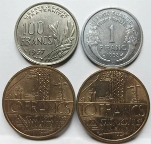 FRANCE lot 4x High Grade XF AU 1 10 100 francs 1957 1958 1978 Liberty #C60 - Picture 1 of 3