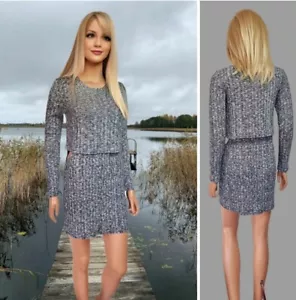 RIVER ISLAND DRESS SIZE 10 GREY MIX THIN KNIT LONG SLEEVE SHORT 2 IN 1 STYLE #7 - Picture 1 of 8