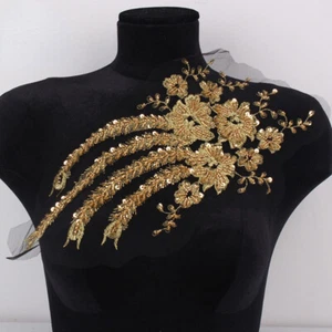 1x Shiny Sequin Beaded Applique Patch Evening Wedding Dress DIY Costume Trim Sew - Picture 1 of 11