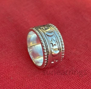 925 Sterling Silver Spinner Ring Moon Star Meditation Thumb Ring Statement Ring - Picture 1 of 6