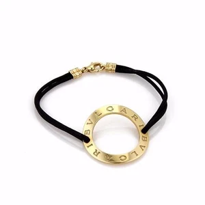 Bulvari 18k Yellow Gold Large Wave Circle Charm Double Cord Bracelet - Picture 1 of 4