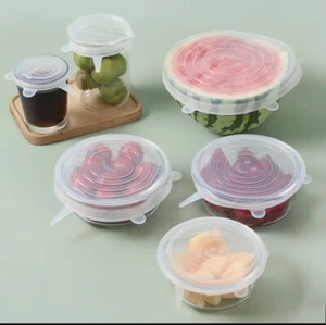 6Pcs Stretch Silicone Lids Bowl Kitchen Reusable Food Storage Wrap Sealing Cover - Picture 1 of 15