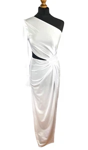 Pretty Little Thing Maxi Dress Women’s UK Size 8 White Satin One Shoulder  - Picture 1 of 6