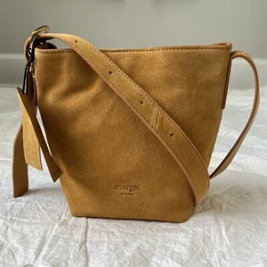 Margot NY Genuine Leather Suede Kaye Mini Bucket Bag Crossbody Purse Tan NWT NEW - Picture 1 of 16